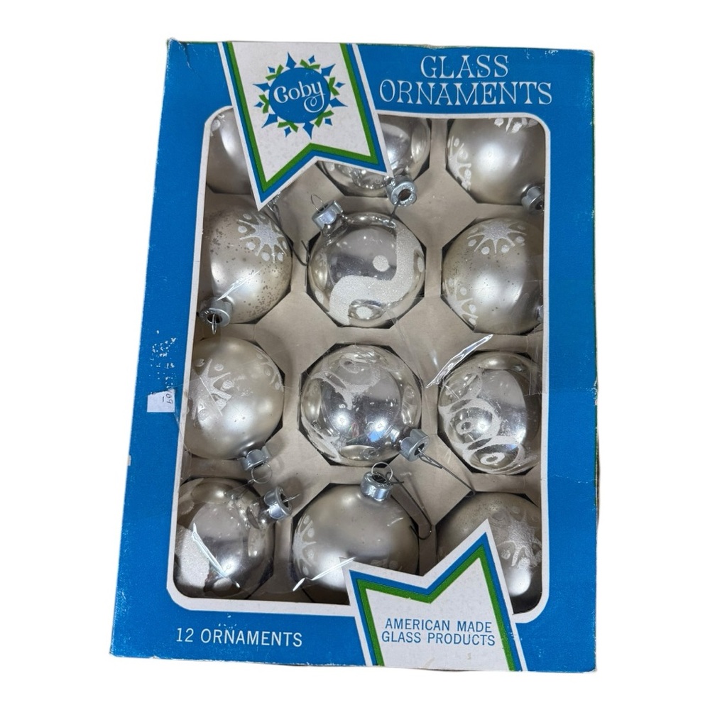 Vintage Silver Glass‎ Ornaments - Set of 12